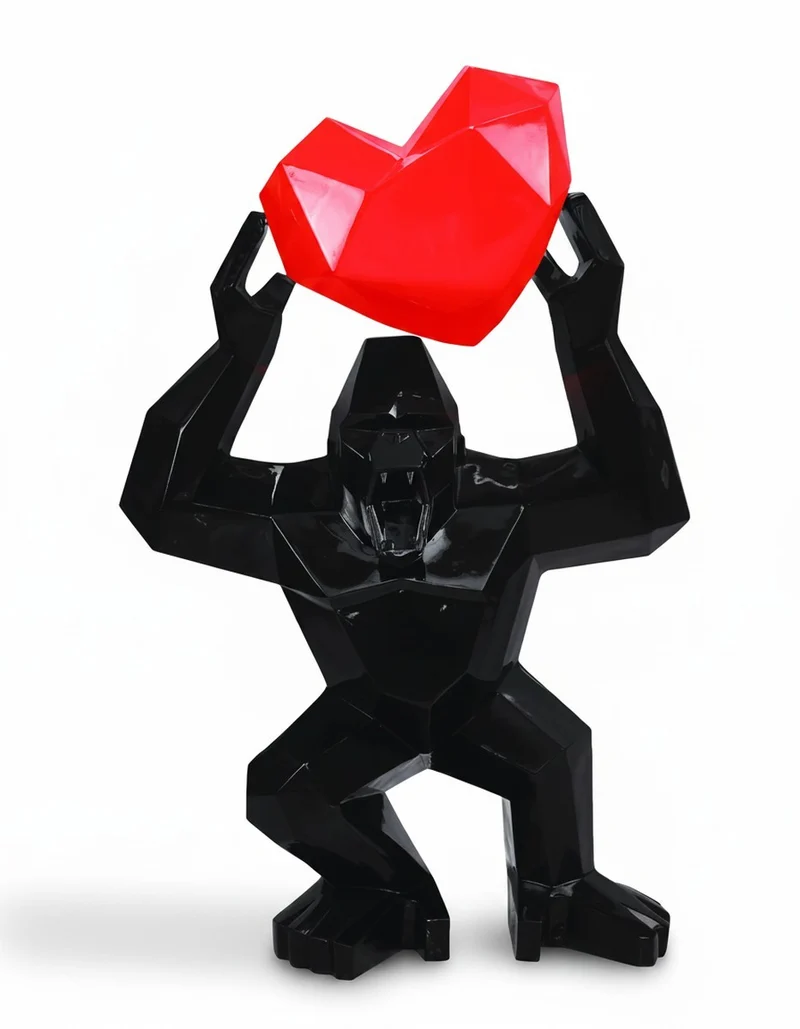 Casa Padrino Luxus Deko Skulptur Affe Liebe Gorilla H. 146 cm - Riesige Gartenskulptur - Lebensgroße Skulptur - XXL Deko Skulptur - XXL Deko Figur