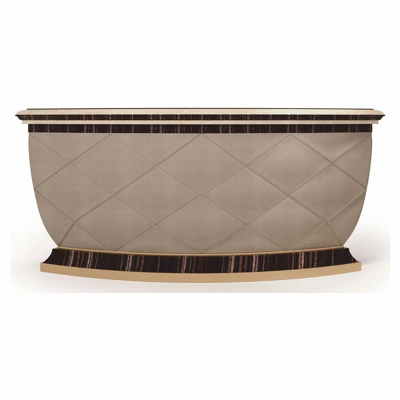 Casa Padrino Luxus Bartheke mit Kühlschrank Beige / Schwarz / Gold / Bronze 225 x 102 x H. 98 cm - Handgefertigter Bartisch - Hausbar - Hotel Möbel - Luxus Qualität - Made in Italy