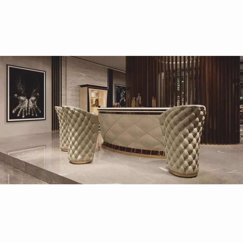 Casa Padrino Luxus Bartheke mit Kühlschrank Beige / Schwarz / Gold / Bronze 225 x 102 x H. 98 cm - Handgefertigter Bartisch - Hausbar - Hotel Möbel - Luxus Qualität - Made in Italy