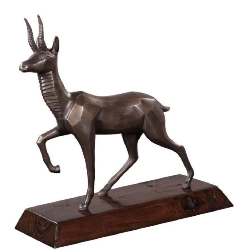 Casa Padrino Luxus Bronzefigur Antilope Bronze / Dunkelbraun 35 x 17 x H. 37 cm - Dekofigur mit Holzsockel