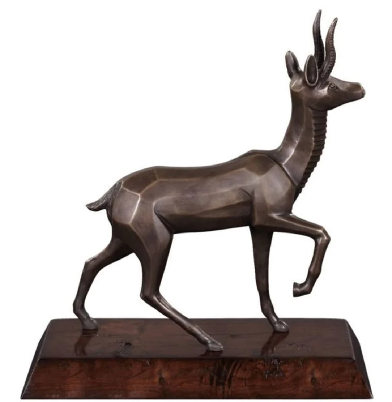 Casa Padrino Luxus Bronzefigur Antilope Bronze / Dunkelbraun 35 x 17 x H. 37 cm - Dekofigur mit Holzsockel
