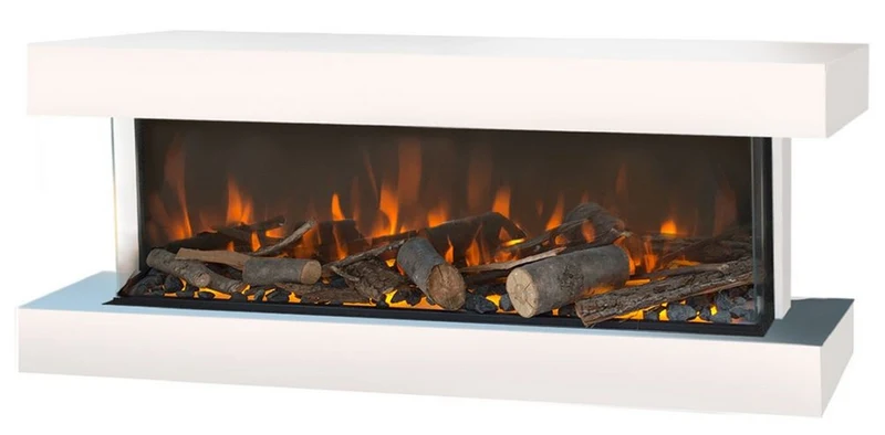 Casa Padrino Luxus LED Elektro Wandkamin Weiß 113,5 x 32 x H. 47 cm - Moderner Elektro Kamin mit Fernbedienung - Luxus Kollektion