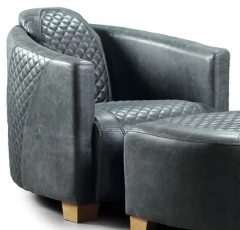 Casa Padrino Luxus Leder Sessel Vintage Blau / Hellbraun 72 x 90 x H. 67 cm - Echtleder Wohnzimmer Sessel - Wohnzimmer Möbel - Luxus Kollektion