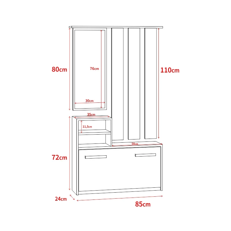 Flur-Set Yesfir mit Spiegel, Haken, Regalen und Schuhschrank Wotan-Eiche