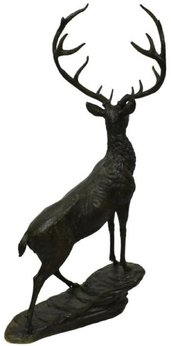 Casa Padrino Luxus Bronze Skulptur Hirsch auf Felsen Bronze / Schwarz 80 x 60 x H. 160 cm - Bronzefigur - Tierfigur - Hotel & Restaurant Deko Accessoires