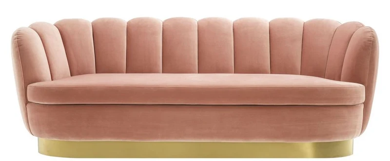 Casa Padrino Luxus Samt Sofa Hautfarben / Messing 225 x 90 x H. 80 cm - Wohnzimmer Sofa - Luxus Qualität