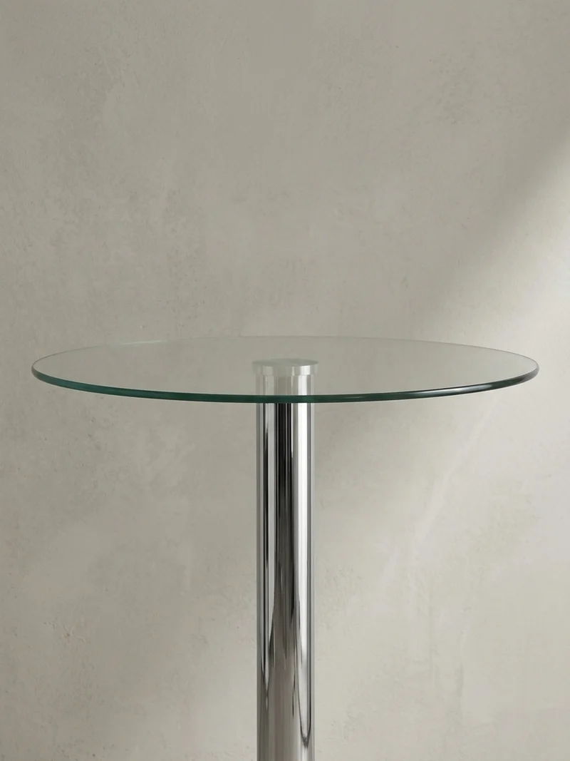 Stehtisch – Ø 60 cm, Sicherheitsglas, Drehfunktion, Trompetenfuß, Chrom