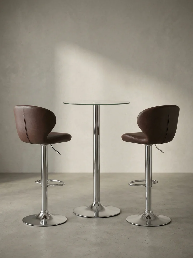 Stehtisch – Ø 60 cm, Sicherheitsglas, Drehfunktion, Trompetenfuß, Chrom