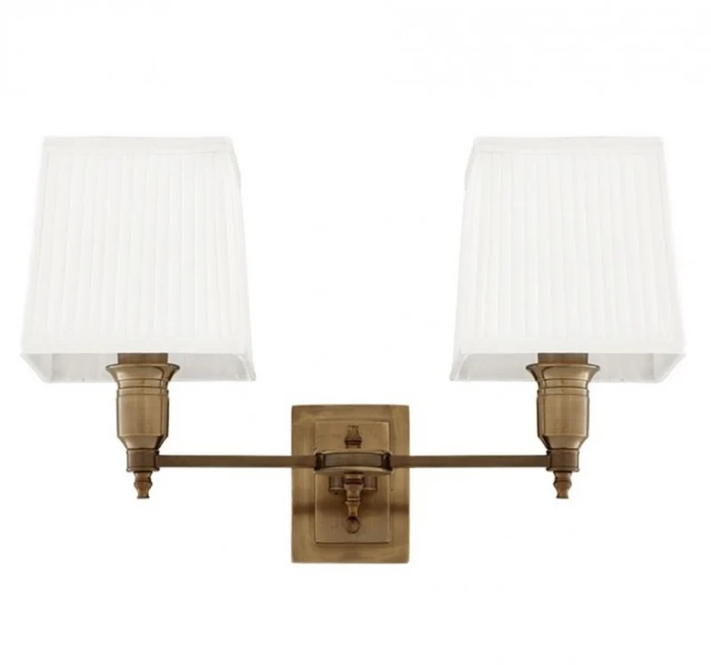 Eichholtz Wandleuchte Lexington Double Antik Messing 40 x 23 x H. 27 cm - Doppelte Wandlampe mit Lampenschirmen