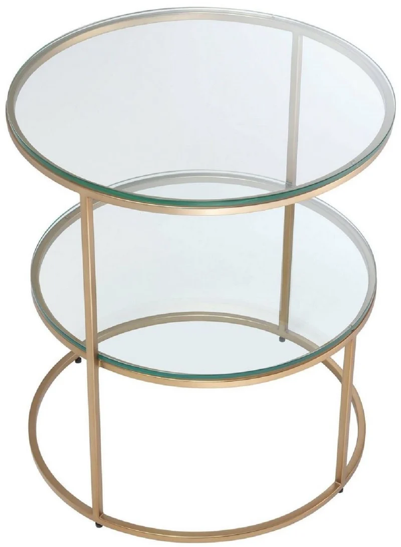 Casa Padrino Luxus Beistelltisch Messingfarben Ø 50 x H. 57 cm - Runder Edelstahl Tisch mit gehärteten Glasplatten - Luxus Qualität