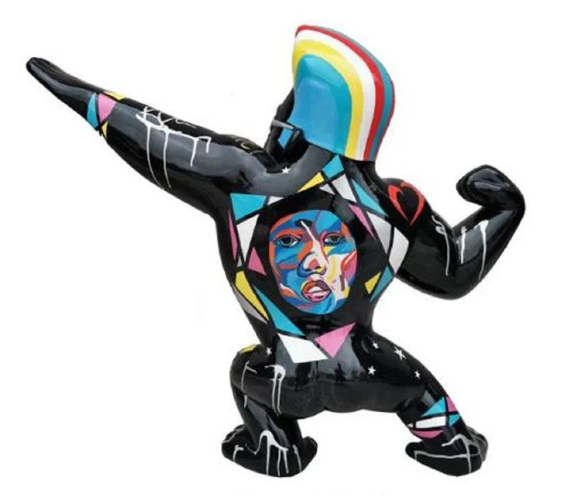Casa Padrino Designer Deko Skulptur Gorilla Star Affe Schwarz / Mehrfarbig 89 x H. 75 cm - Wetterbeständige Dekofigur - Wohnzimmer Terrassen Garten Deko
