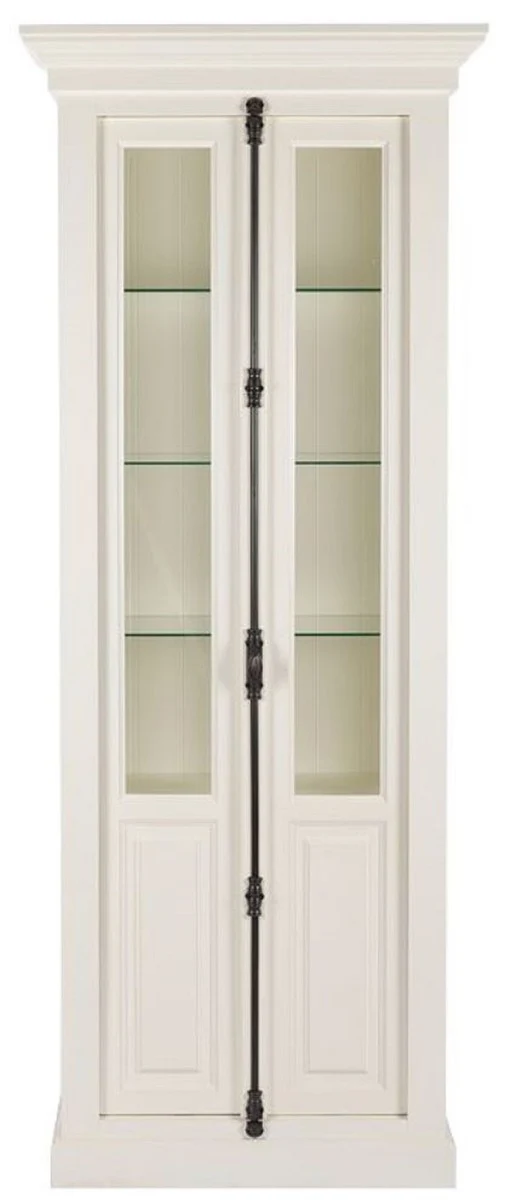Casa Padrino Landhausstil Vitrine Weiß 95 x 45 x H. 242 cm - Vitrinenschrank mit 2 Türen - Massivholz Schrank - Landhausstil Möbel
