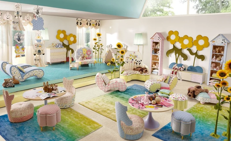 Casa Padrino Luxus Kindersofa Sonnenblumen Bunt - Kinderzimmer Sofa - Kinderzimmer Möbel - Erstklassische Qualität - Made in Italy