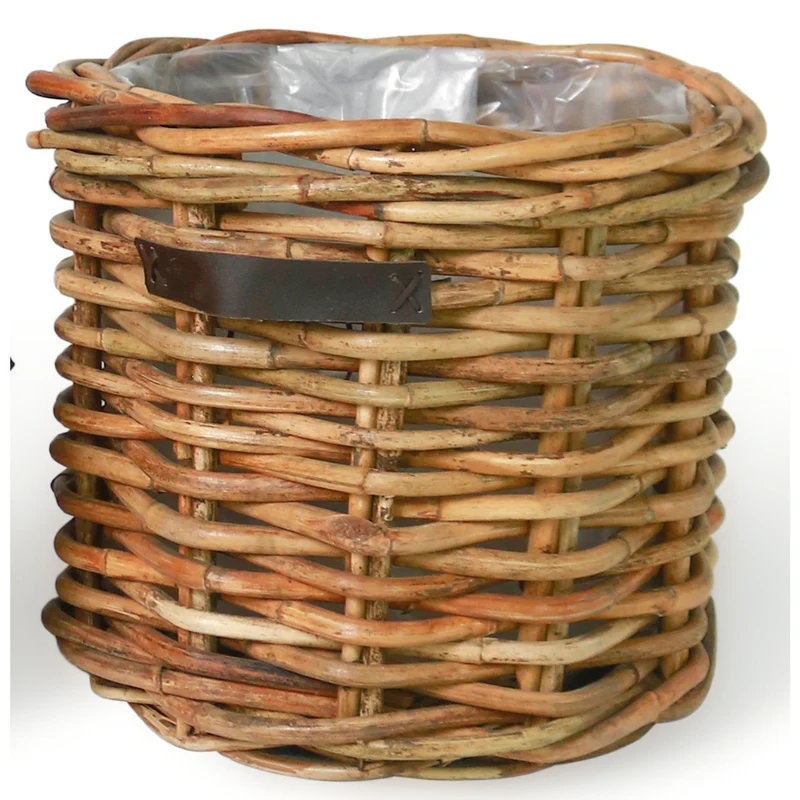 Dickes CL Rattan Pflanzkorb CESTINO natural ca.D65cm Ledergriffe