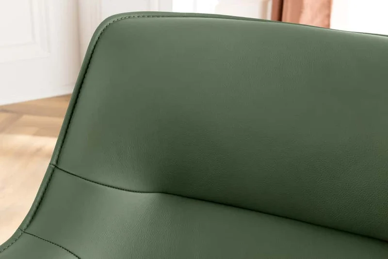 Drehbarer Echtleder Stuhl GEORGE grün mit Armlehne Strukturstoff