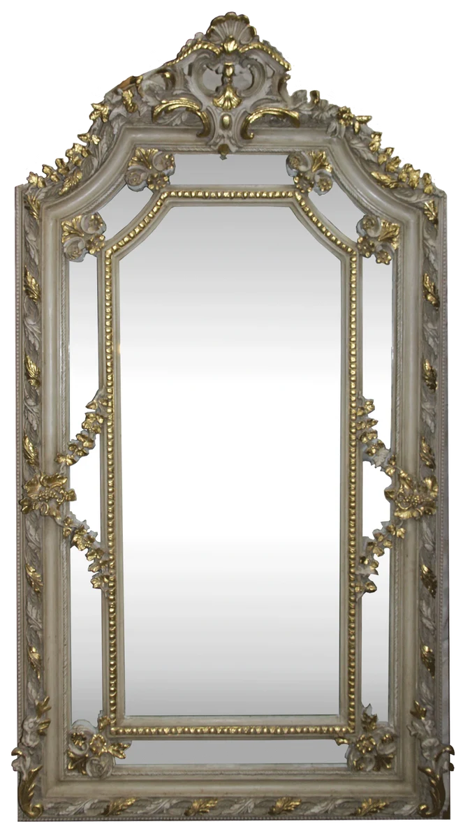 Casa Padrino Barock Wandspiegel Creme Antik Stil / Gold 115 x H. 215 cm - Prunkvoller Barock Spiegel mit wunderschönen Verzierungen - Möbel im Barockstil