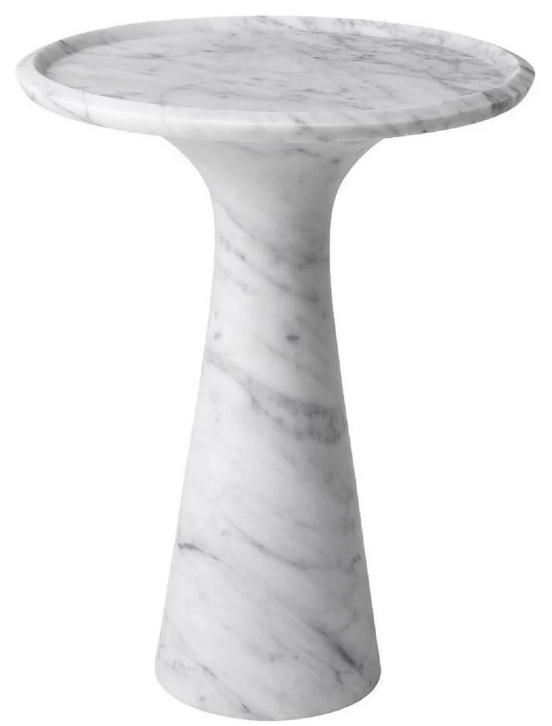 Casa Padrino Luxus Beistelltisch Weiß Ø 46,5 x H. 60 cm - Runder Beistelltisch aus hochwertigem Carrara Marmor - Luxus Möbel