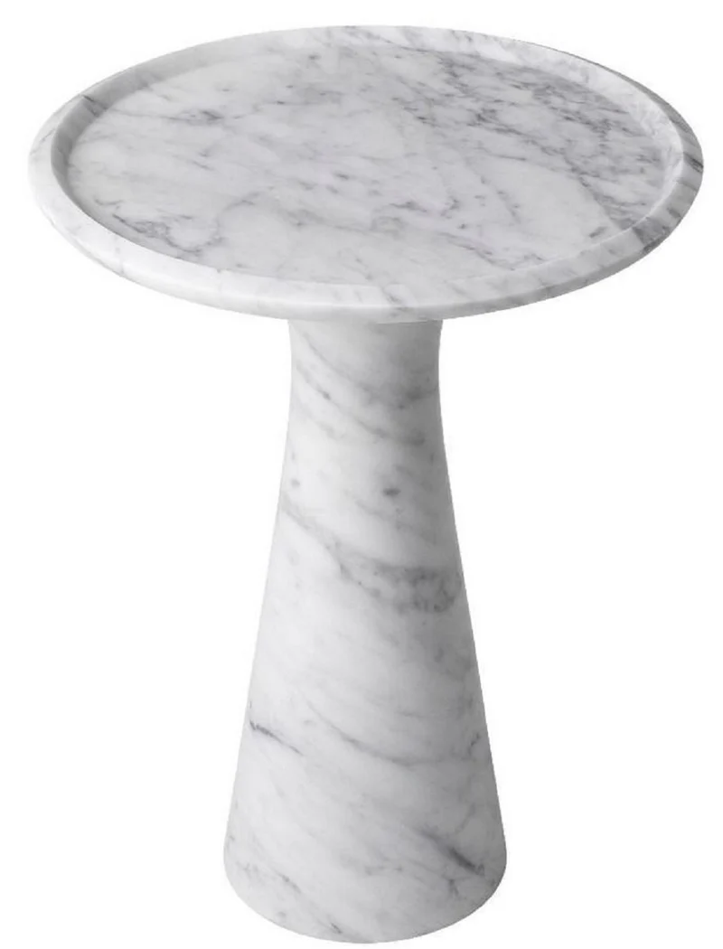 Casa Padrino Luxus Beistelltisch Weiß Ø 46,5 x H. 60 cm - Runder Beistelltisch aus hochwertigem Carrara Marmor - Luxus Möbel