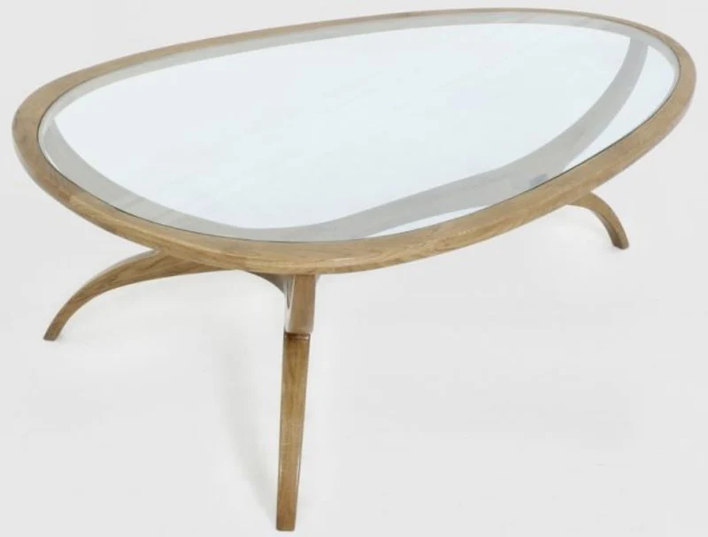 Casa Padrino Luxus Art Deco Couchtisch Hellbraun 130 x 88 x H. 46 cm - Edler Massivholz Wohnzimmertisch mit Glasplatte - Wohnzimmer Möbel