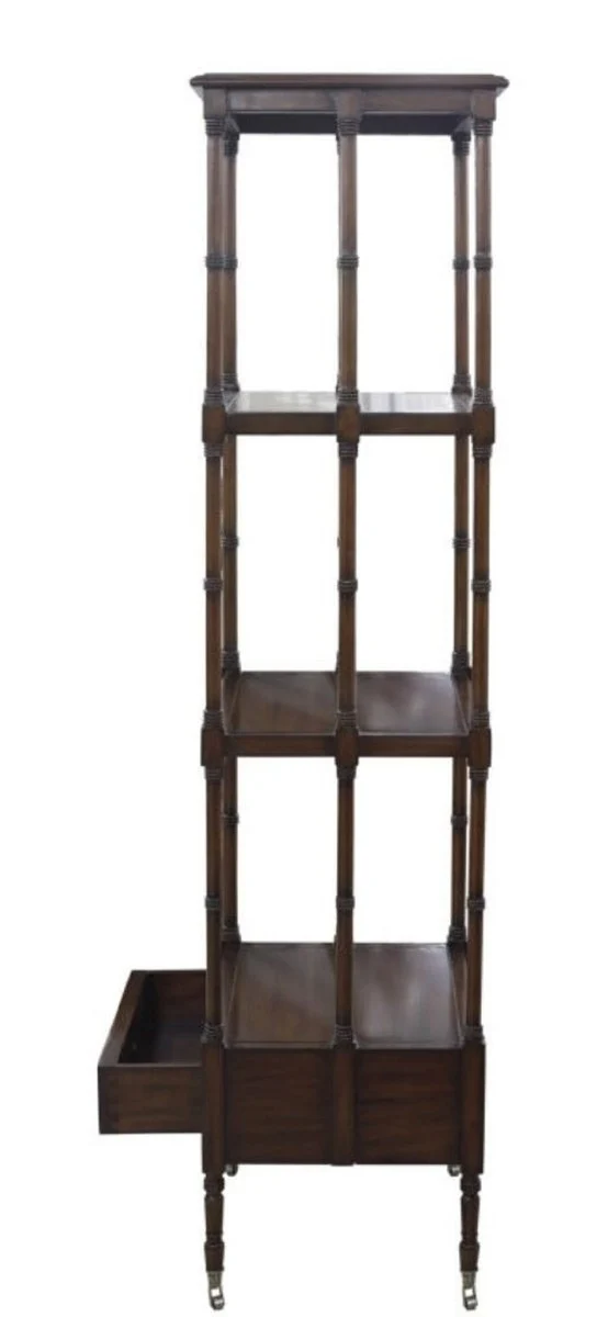 Casa Padrino Luxus Wohnzimmerschrank / Regalschrank mit Schublade Dunkelbraun 44 x 36 x H. 163 cm - Luxus Wohnzimmermöbel