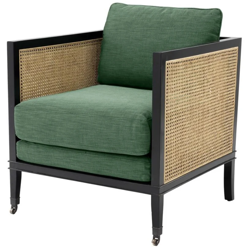 Casa Padrino Luxus Sessel Grün / Schwarz / Naturfarben 71 x 68,5 x H. 84 cm - Hotel Möbel