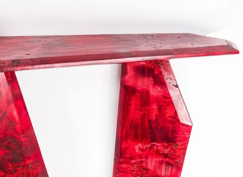 Casa Padrino Luxus Konsole Rot 154 x 40 x H. 80 cm - Holz Konsolentisch mit Maserung - Wohnzimmer Möbel - Hotel Möbel - Luxus Möbel - Luxus Einrichtung
