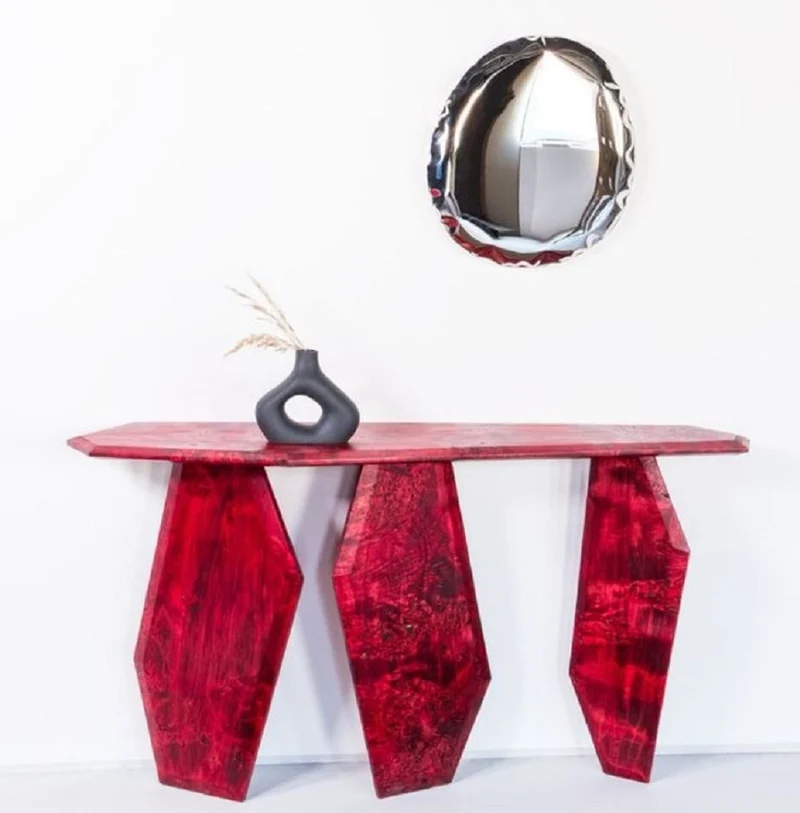 Casa Padrino Luxus Konsole Rot 154 x 40 x H. 80 cm - Holz Konsolentisch mit Maserung - Wohnzimmer Möbel - Hotel Möbel - Luxus Möbel - Luxus Einrichtung