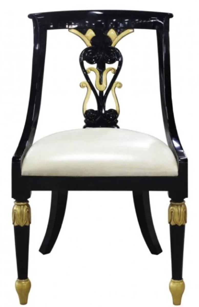 Casa Padrino Luxus Barock Esszimmerstuhl Schwarz / Gold / Weiß 53 x 58 x H. 89 cm - Barock Esszimmermöbel