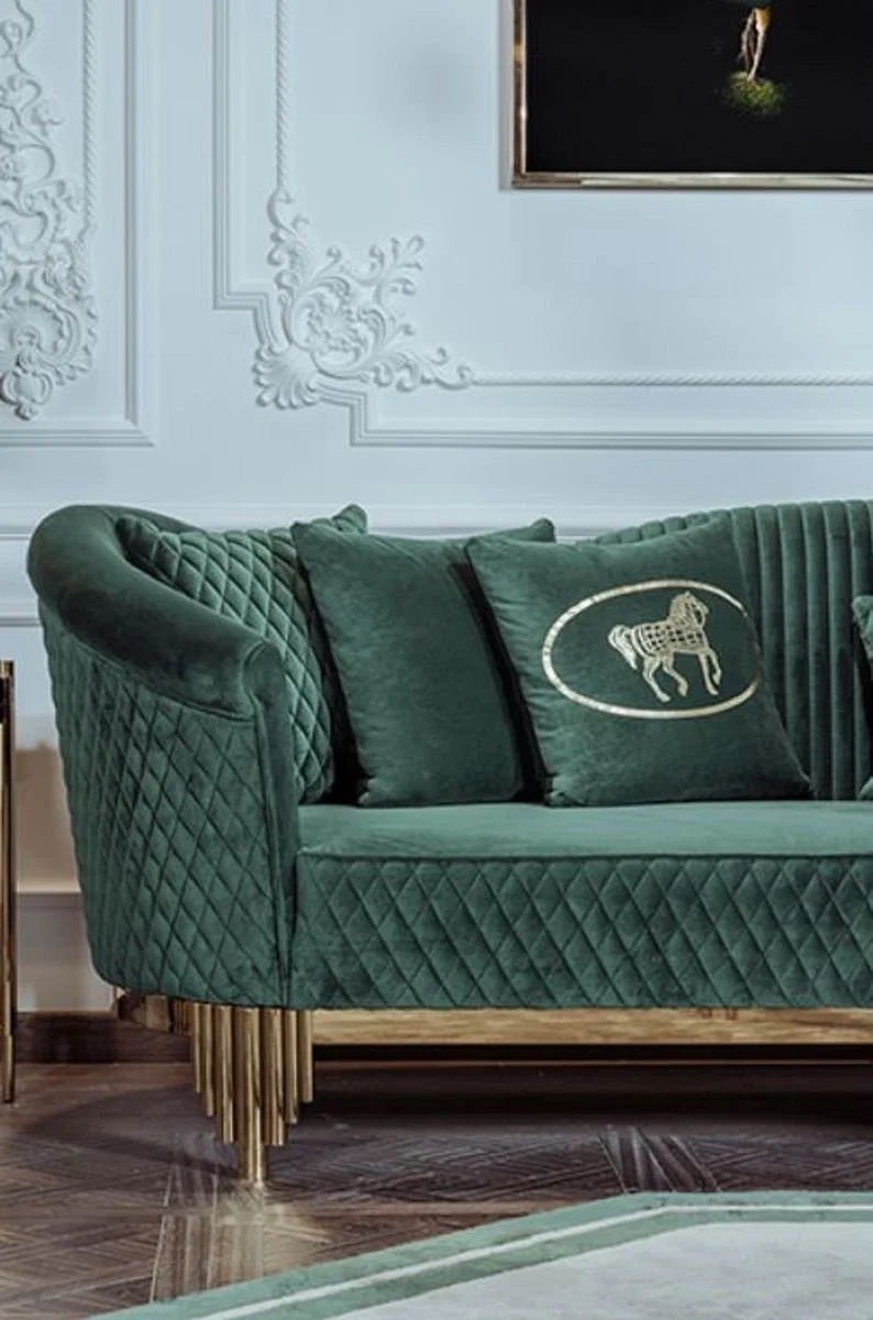 Casa Padrino Luxus Sofa Grün / Gold 260 x 88 x H. 88 cm - Modernes Wohnzimmer Sofa - Wohnzimmer & Hotel Möbel - Luxus Kollektion