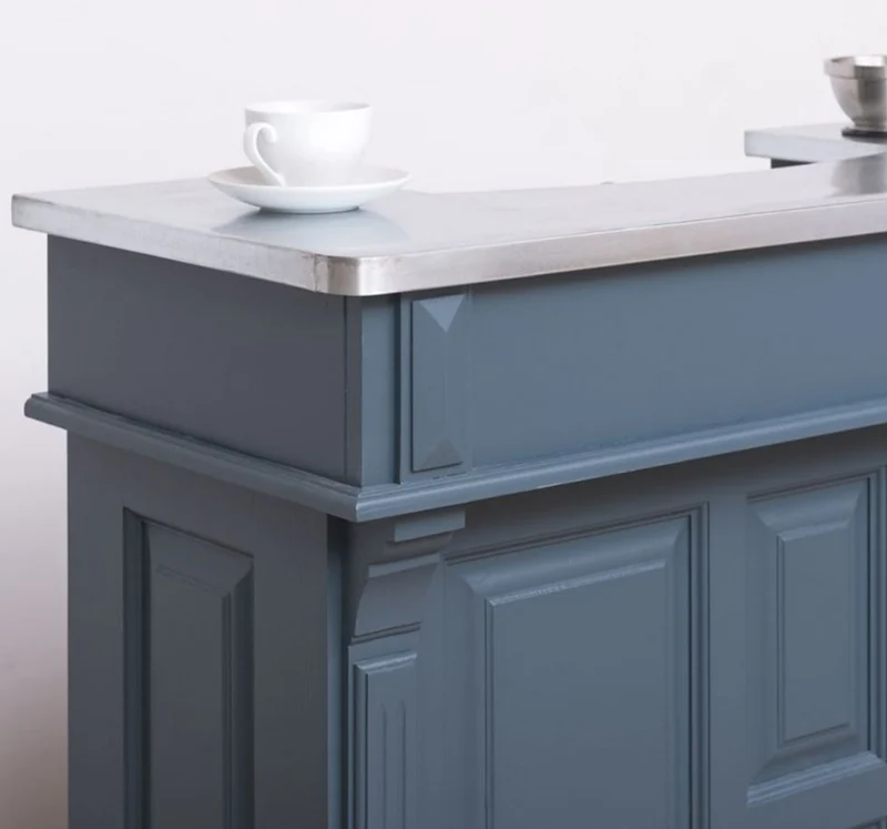 Casa Padrino Landhausstil Theke Blau / Silber 120 x 65 x H. 107 cm - Massivholz Thekentisch mit verzinkter Tischplatte - Barmöbel im Landhausstil