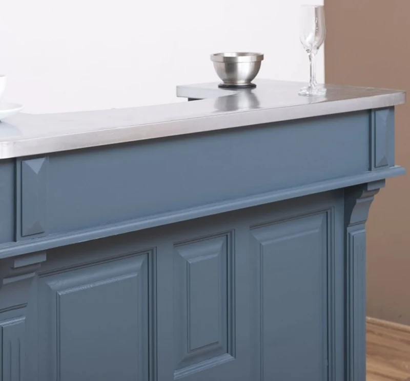 Casa Padrino Landhausstil Theke Blau / Silber 120 x 65 x H. 107 cm - Massivholz Thekentisch mit verzinkter Tischplatte - Barmöbel im Landhausstil