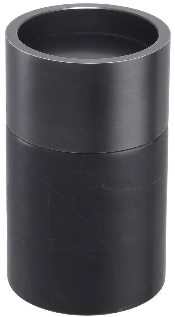 Casa Padrino Luxus Kerzenhalter Set Schwarz / Bronzefarben - 3 runde Marmor Kerzenhalter - Luxus Qualität - Deko Accessoires