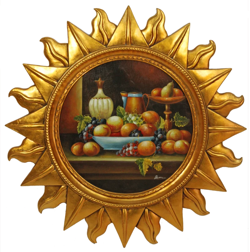 Casa Padrino Barock Wandbild Sonne mit Obst Mehrfarbig / Gold Ø 88 cm - Wanddeko - Barock Deko Accessoires