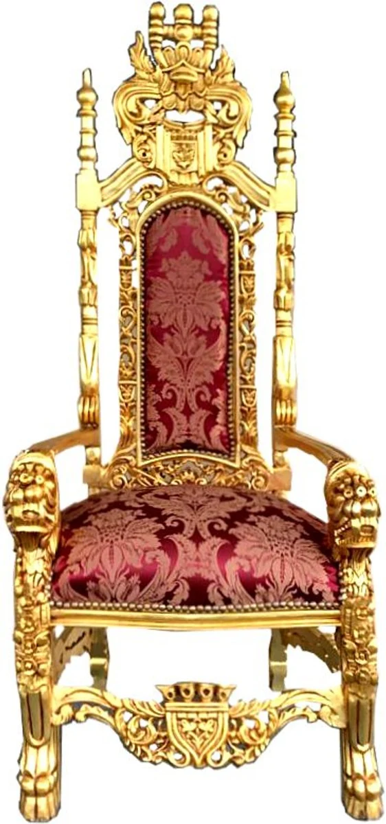 Casa Padrino Barock Thron Sessel Bordeaux Muster / Gold Königssessel - Hochzeitssessel - Riesensessel