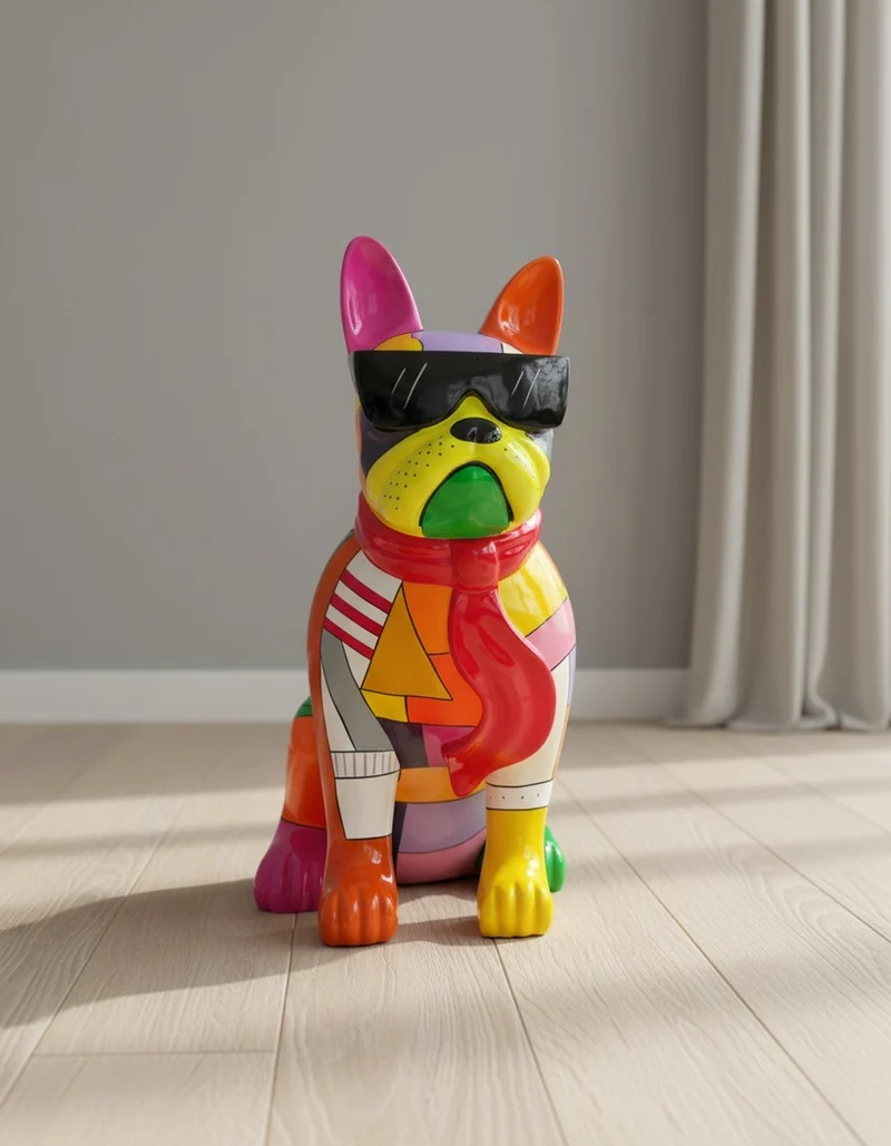 Casa Padrino Luxus Deko Skulptur Hund Kubic Bulldogge Brille Krawatte H. 120 cm - Riesige Gartenskulptur - Lebensgroße Skulptur - XXL Deko Skulptur - XXL Deko Figur