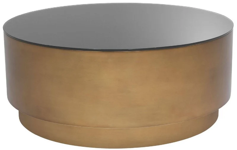 Casa Padrino Luxus Couchtisch Antik Messingfarben Ø 100 x H. 41 cm - Runder Stahl Wohnzimmertisch mit Glasplatte - Wohnzimmer Möbel - Luxus Möbel