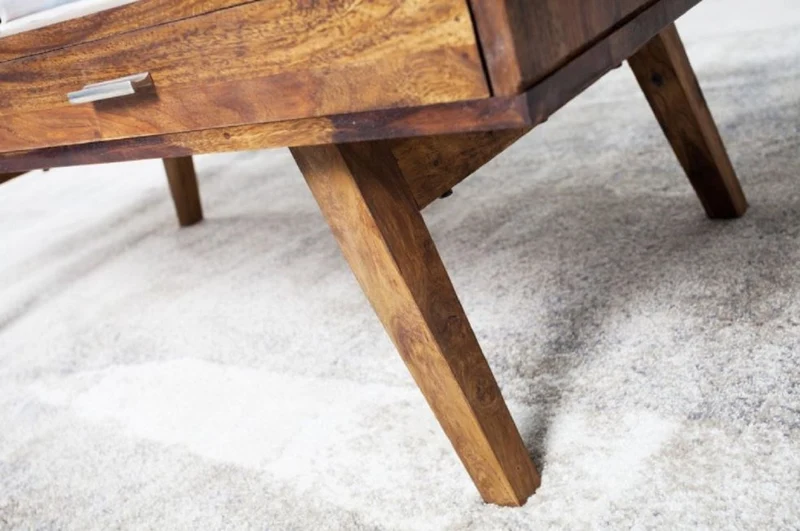 Casa Padrino Massivholz Couchtisch Naturfarben 100 x 55 x H. 40 cm - Wohnzimmertisch im Retro Style - Retro Design Wohnzimmer Möbel