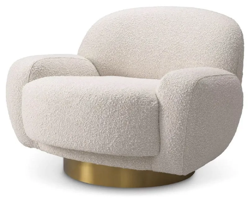 Casa Padrino Luxus Drehsessel Creme / Messing 95 x 90 x H. 70 cm - Moderner Wohnzimmer Sessel - Luxus Wohnzimmer Möbel