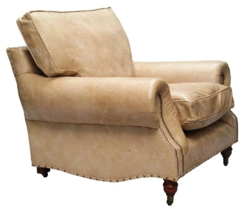 Casa Padrino Luxus Echtleder Sessel Vintage Beige 106 x 105 x H. 93 cm - Art Deco Möbel