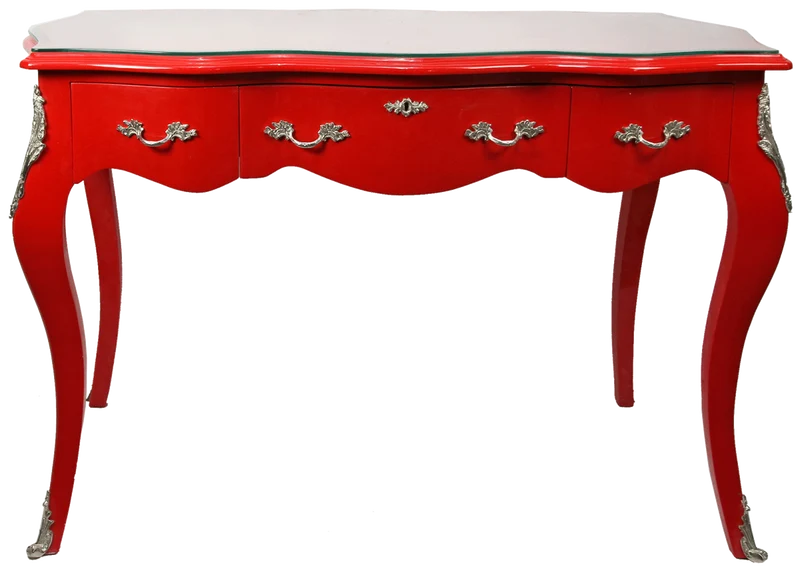 Casa Padrino Barock Schreibtisch Sekretär / Konsole Rot mit Glasplatte 120 x 60 x H80 cm - Barock Möbel
