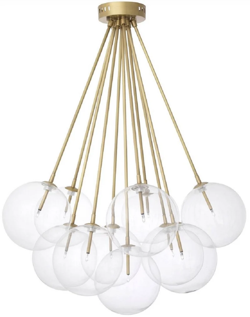 Casa Padrino Luxus Halogen Deckenleuchte Antik Messingfarben Ø 66 x H. 94,5 cm - Dimmbare Deckenlampe mit runden Glas Lampenschirmen - Luxus Qualität