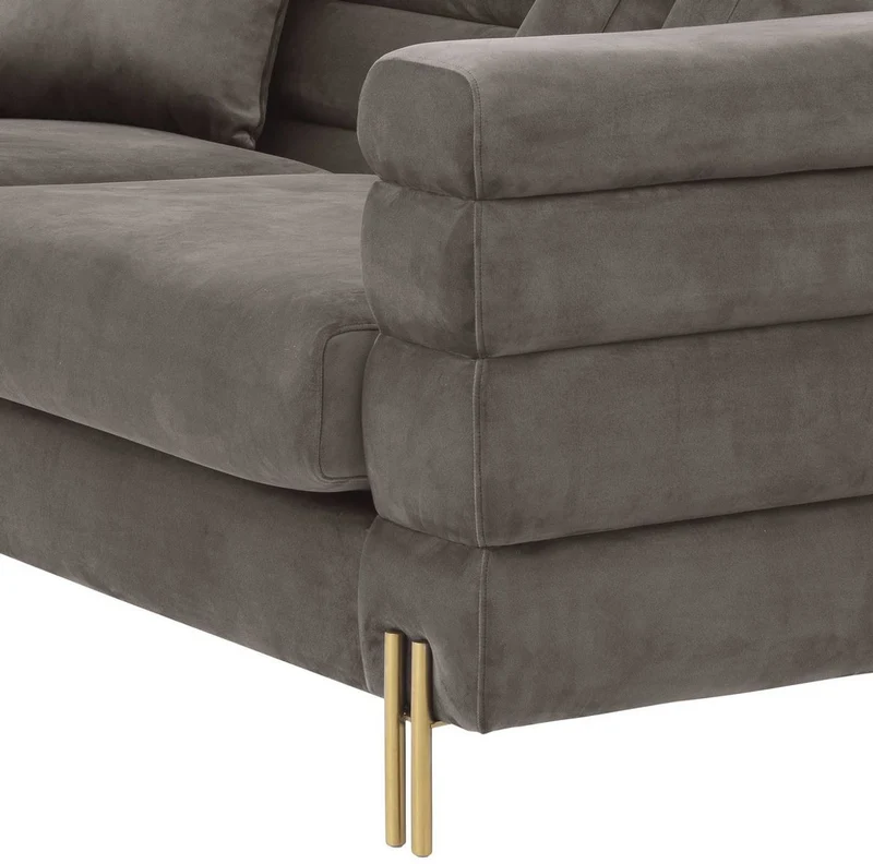 Casa Padrino Luxus Couch Grau / Messingfarben 230 x 95 x H. 70,5 cm - Wohnzimmer Sofa mit edlem Samtstoff - Luxus Möbel