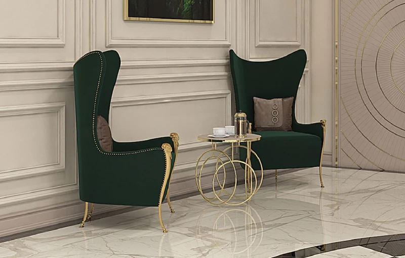 Casa Padrino Luxus Art Deco Ohrensessel Grün / Gold 72 x 75 x H. 118 cm - Wohnzimmer Sessel - Art Deco Wohnzimmer Möbel