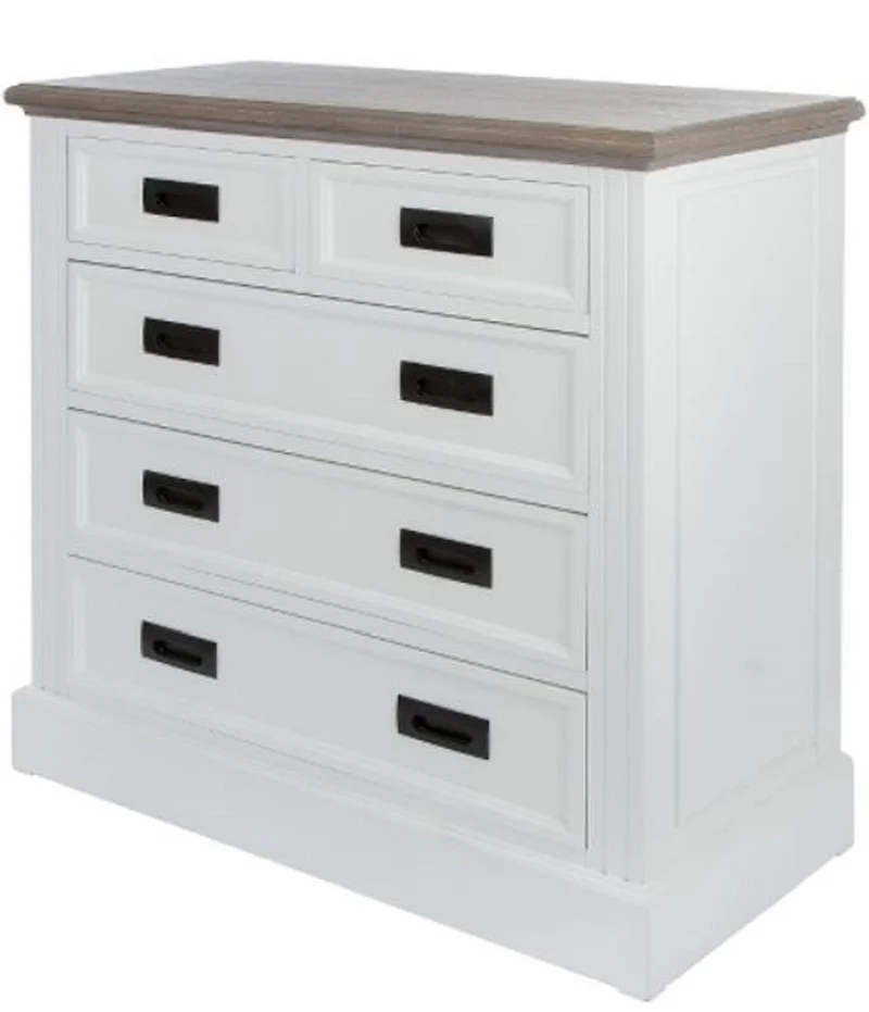 Casa Padrino Landhausstil Kommode mit 5 Schubladen Weiß / Grau 85 x 40 x H. 86 cm - Landhausstil Möbel