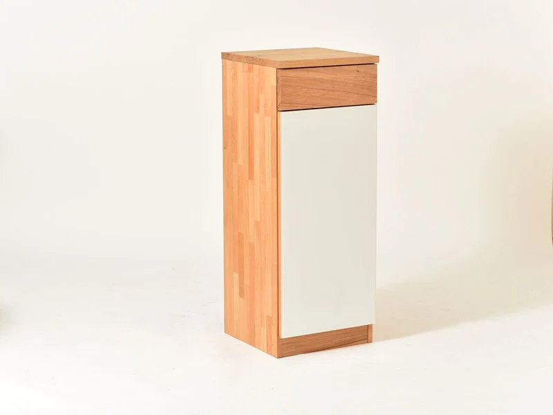 Schränkchen, Kernbuche, Glas Weiß matt