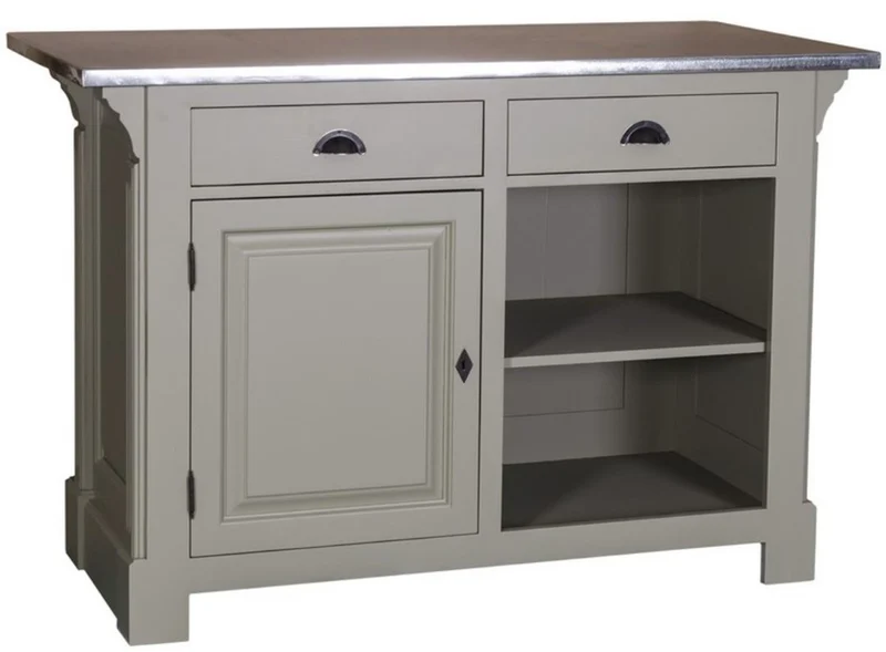 Casa Padrino Landhausstil Theke Grau / Silber 140 x 68 x H. 95 cm - Massivholz Thekentisch mit verzinkter Tischplatte