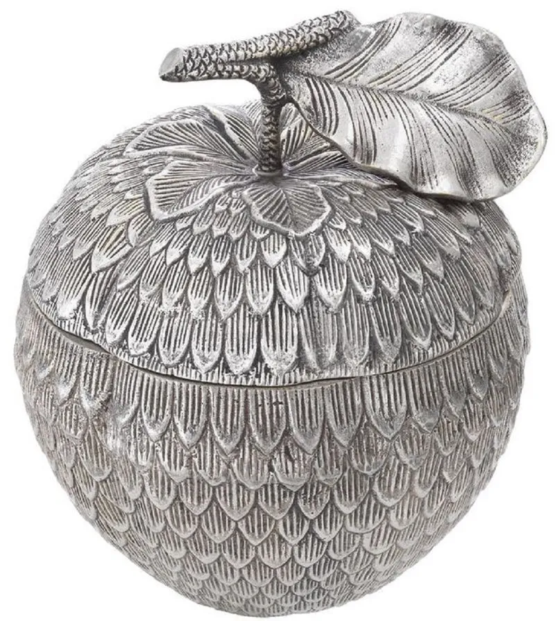 Casa Padrino Luxus Aufbewahrungsbox mit Deckel in Apfelform Antik Silber Ø 18 x H. 20 cm - Deko Accessoires