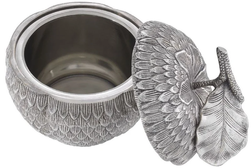 Casa Padrino Luxus Aufbewahrungsbox mit Deckel in Apfelform Antik Silber Ø 18 x H. 20 cm - Deko Accessoires