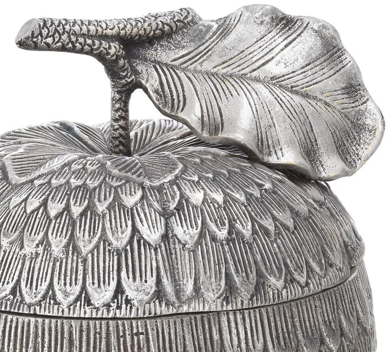Casa Padrino Luxus Aufbewahrungsbox mit Deckel in Apfelform Antik Silber Ø 18 x H. 20 cm - Deko Accessoires