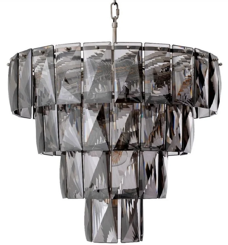 Casa Padrino Luxus Kronleuchter Grau / Silber Ø 60 x H. 65 cm - Moderner runder Kristallglas Kronleuchter - Luxus Qualität